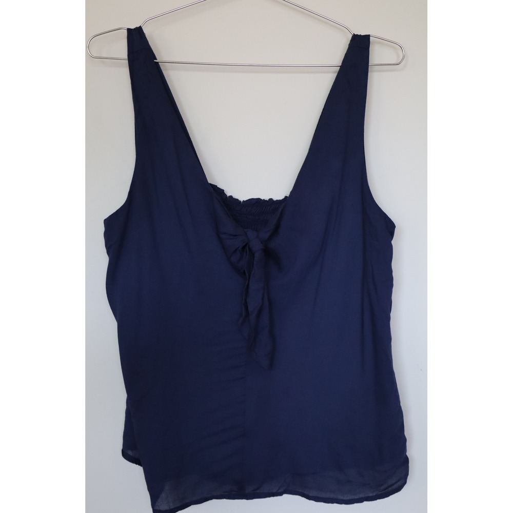 Maeve Anthropologie Navy Blue Tie Front Smocked Back Modal Tank Top Medium - Picture 2 of 5
